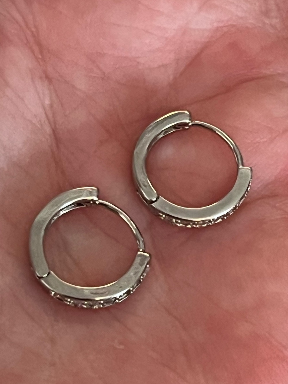 Silver Mini Diamond Hoop Earrings - Picture 5 of 7